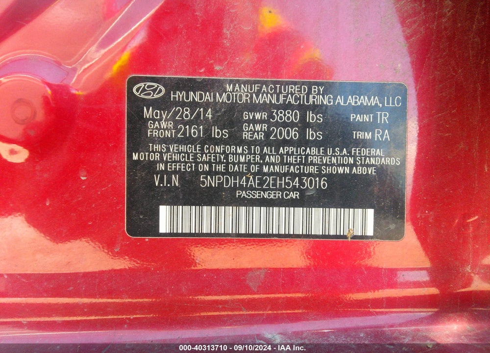 2014 HYUNDAI ELANTRA SE VIN: 5NPDH4AE2EH543016