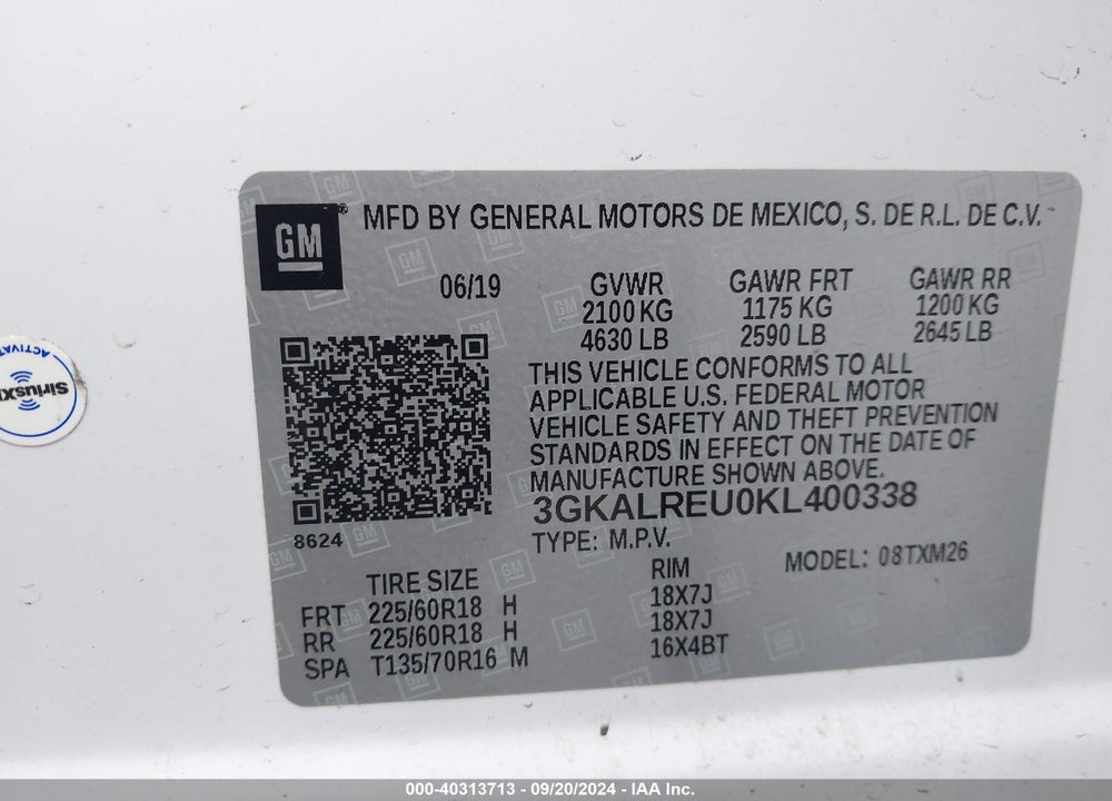 2019 GMC TERRAIN VIN: 3GKALREU0KL400338