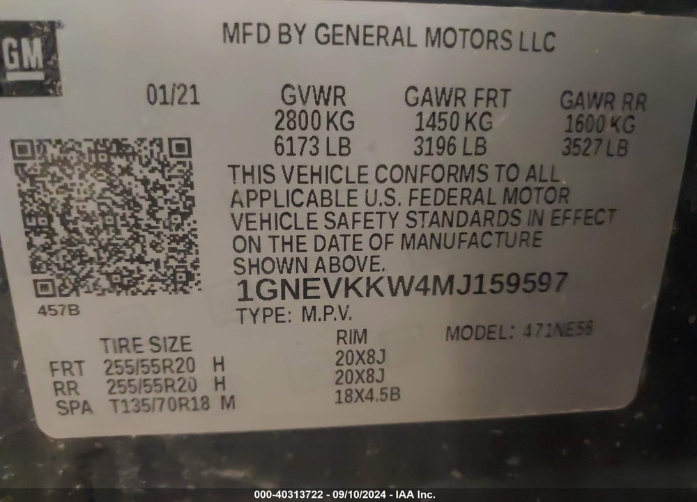 2021 CHEVROLET TRAVERSE AWD PREMIER VIN: 1GNEVKKW4MJ159597
