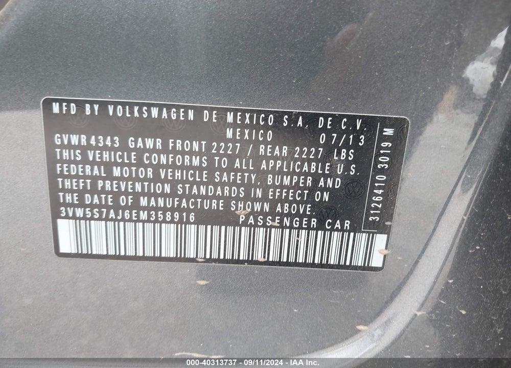 2014 VOLKSWAGEN JETTA GLI VIN: 3VW5S7AJ6EM358916