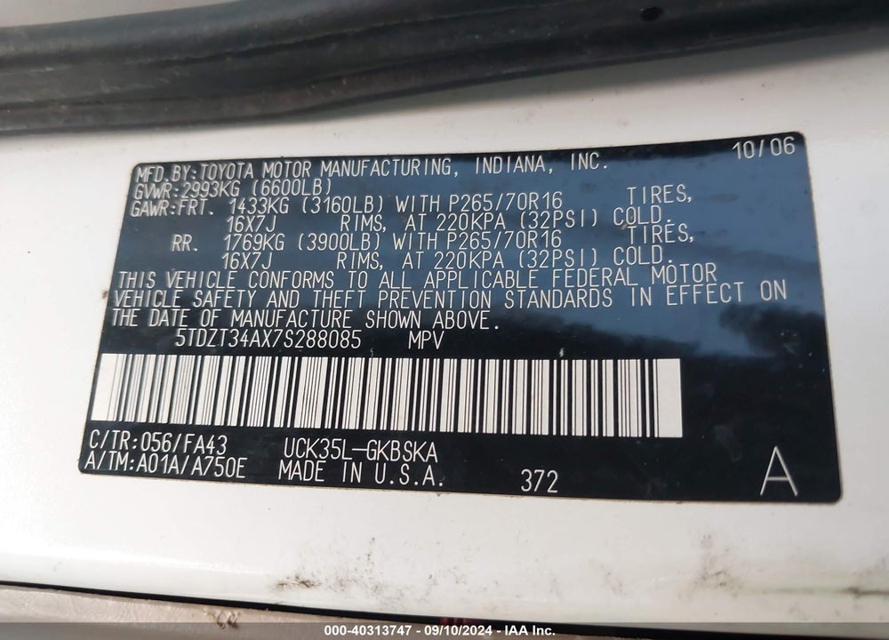 2007 TOYOTA SEQUOIA SR5 V8 VIN: 5TDZT34AX7S288085