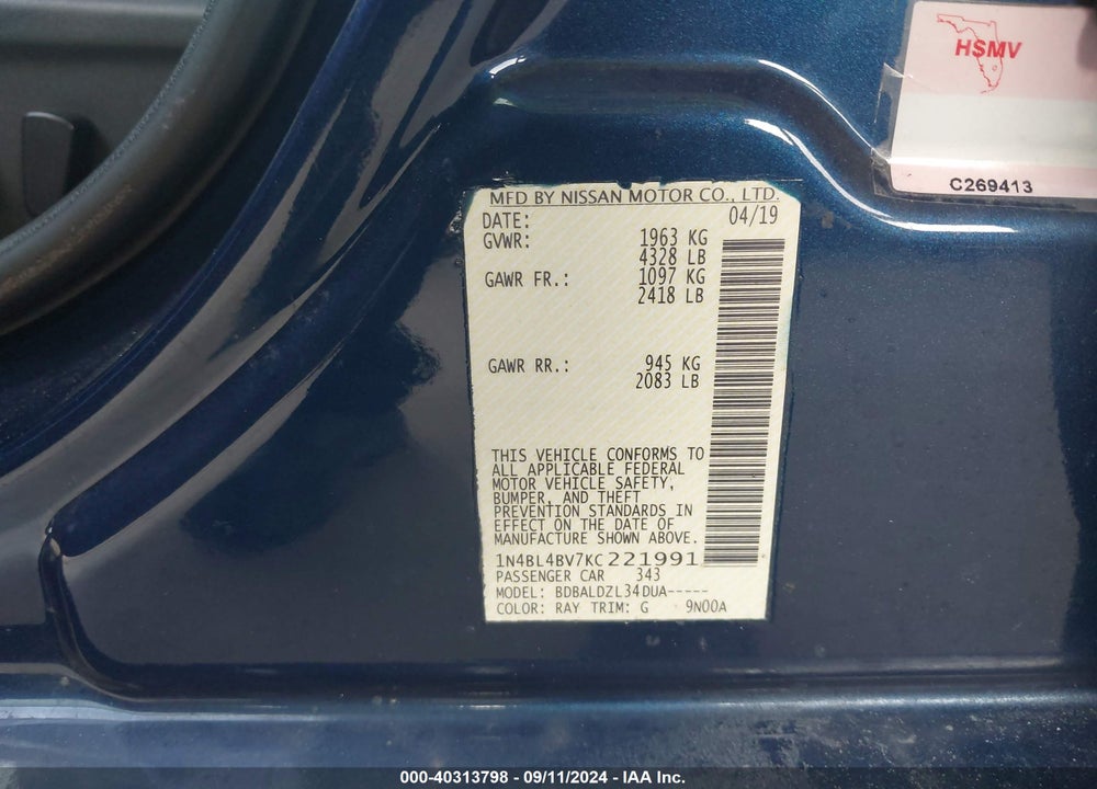 2019 NISSAN ALTIMA 2.5 S VIN: 1N4BL4BV7KC221991
