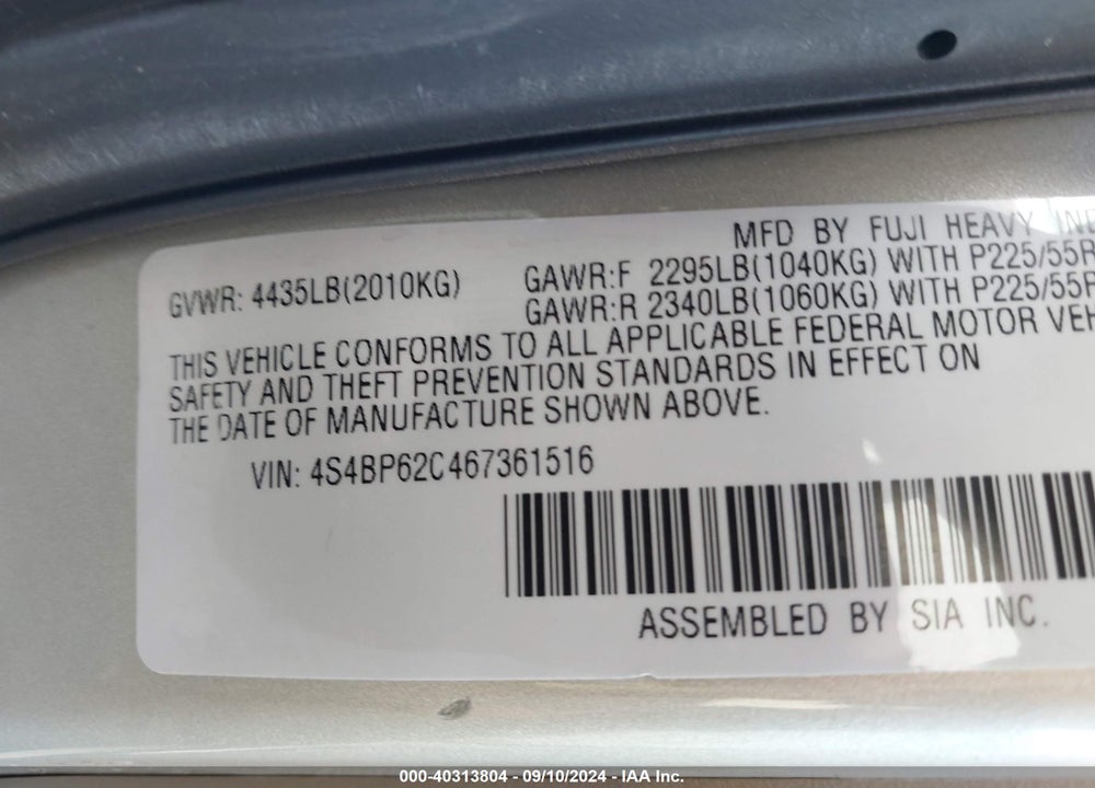 2006 SUBARU OUTBACK 2.5I LIMITED VIN: 4S4BP62C467361516