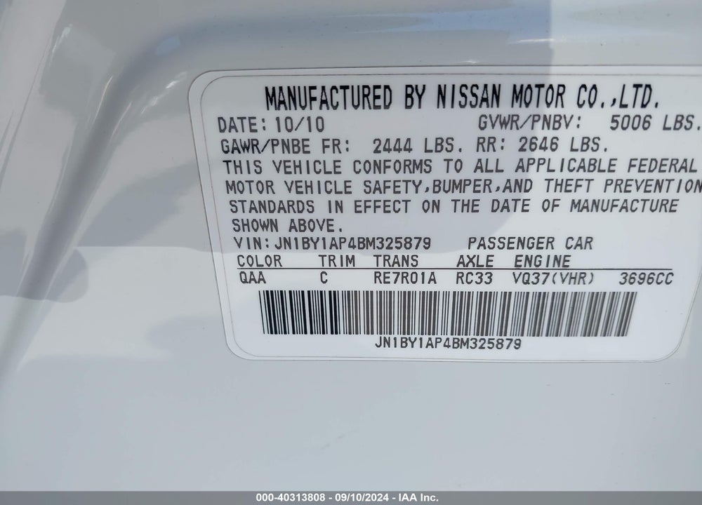 2011 INFINITI M37 VIN: JN1BY1AP4BM325879