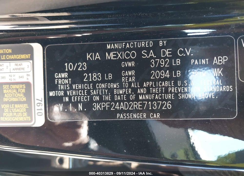 2024 KIA FORTE LXS VIN: 3KPF24AD2RE713726