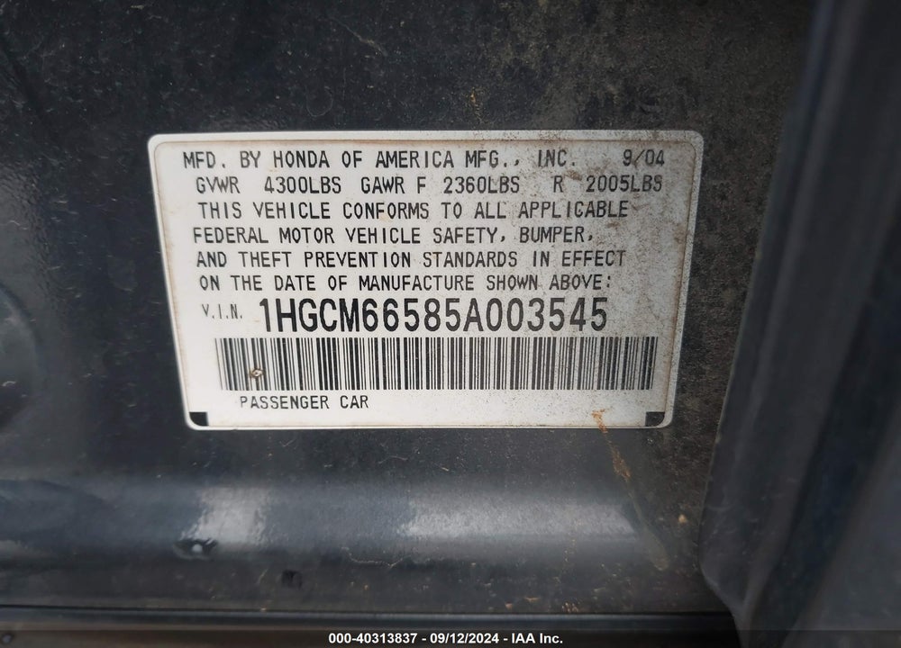 2005 HONDA ACCORD 3.0 EX VIN: 1HGCM66585A003545