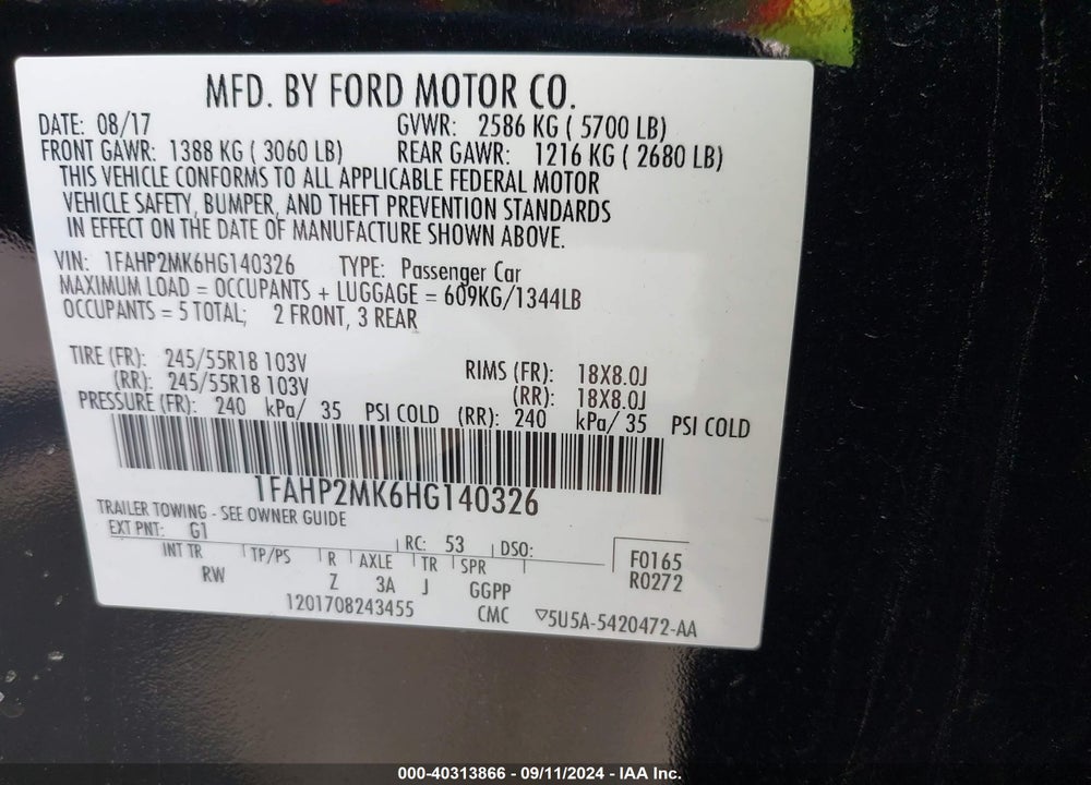 2017 FORD POLICE INTERCEPTOR VIN: 1FAHP2MK6HG140326