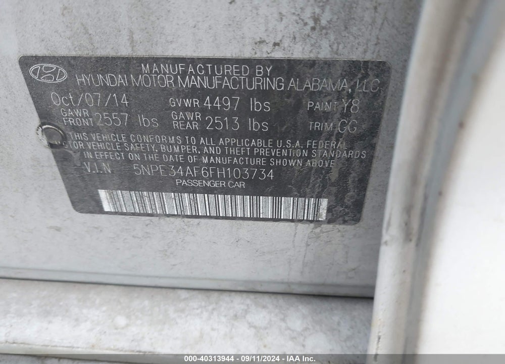 2015 HYUNDAI SONATA SPORT VIN: 5NPE34AF6FH103734