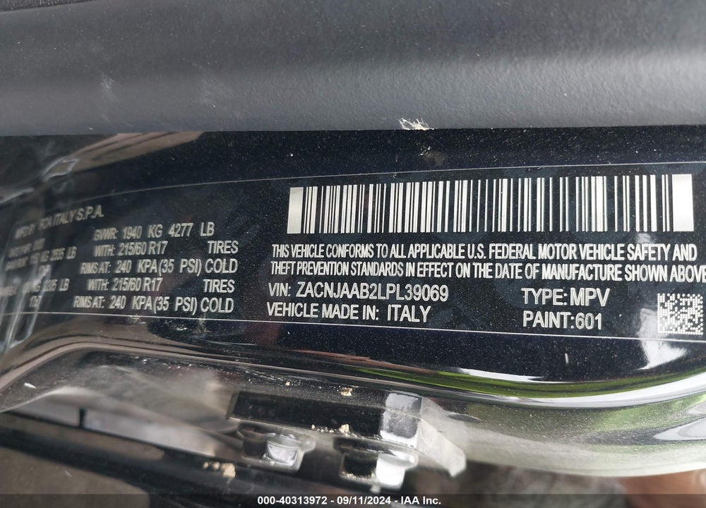 2020 JEEP RENEGADE SPORT FWD VIN: ZACNJAAB2LPL39069