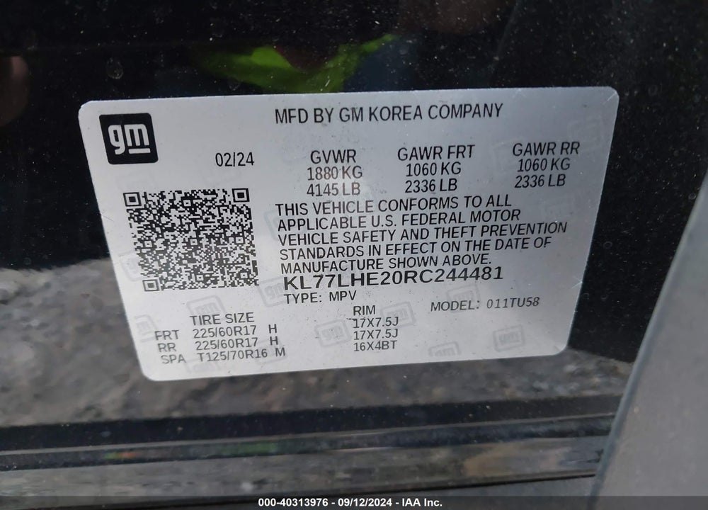 2024 CHEVROLET TRAX FWD LT VIN: KL77LHE20RC244481