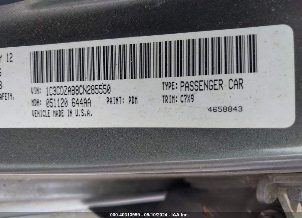 2012 DODGE AVENGER SE VIN: 1C3CDZAB8CN285550