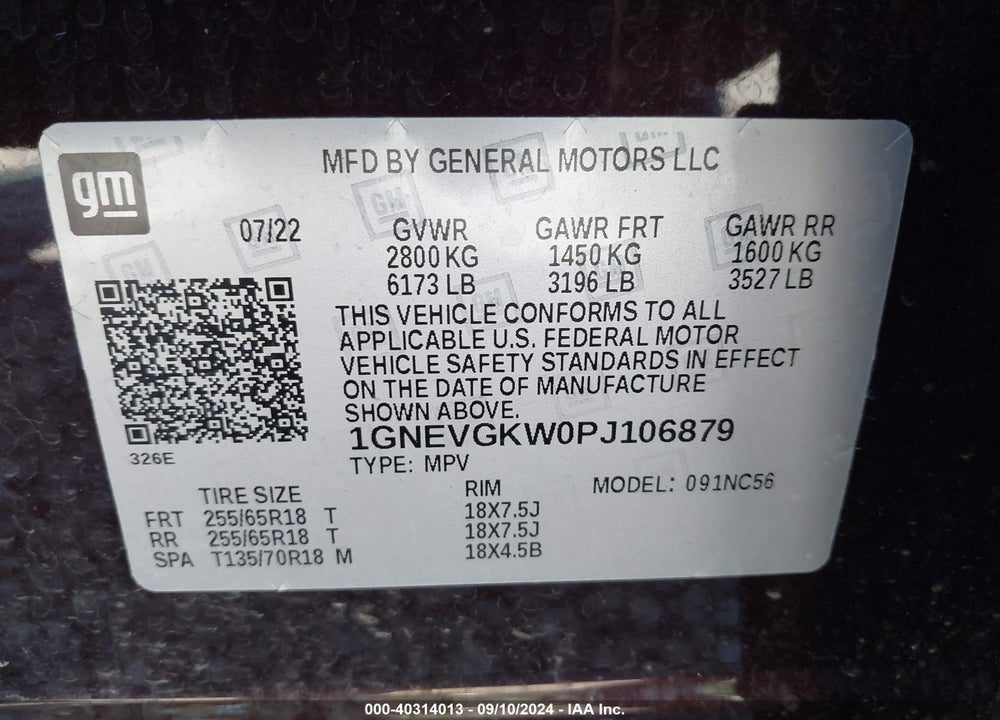 2023 CHEVROLET TRAVERSE AWD LT CLOTH VIN: 1GNEVGKW0PJ106879