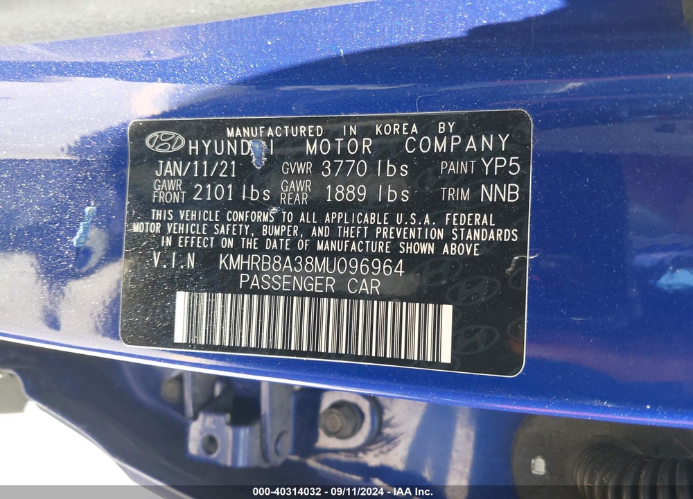 2021 HYUNDAI VENUE SE VIN: KMHRB8A38MU096964