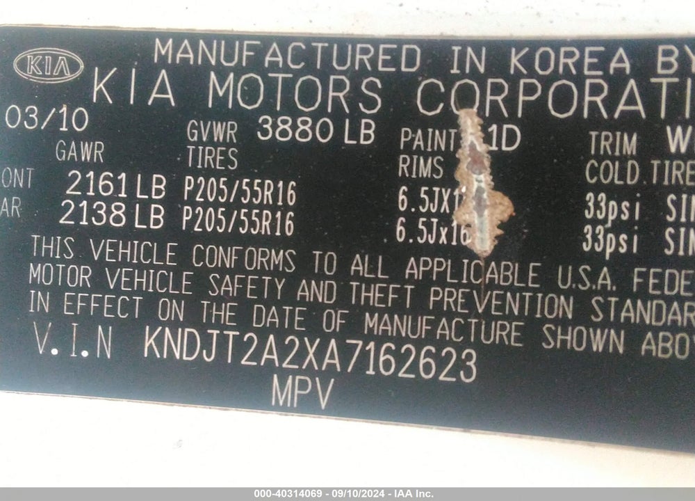 2010 KIA SOUL VIN: KNDJT2A2XA7162623