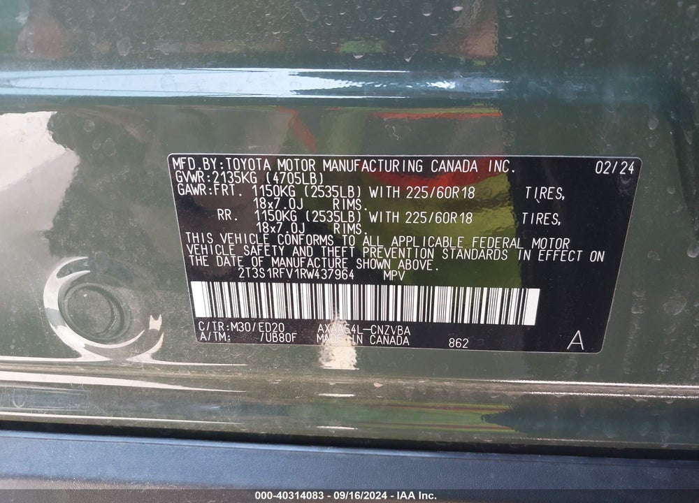 2024 TOYOTA RAV4 TRD OFF ROAD VIN: 2T3S1RFV1RW437964