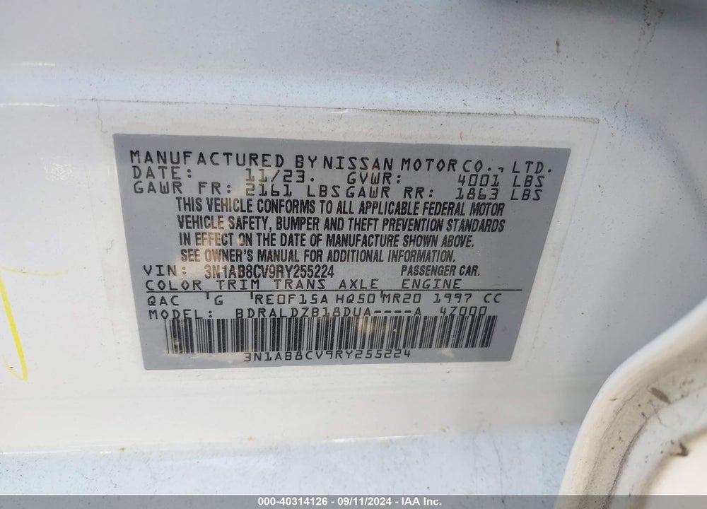 2024 NISSAN SENTRA SV XTRONIC CVT VIN: 3N1AB8CV9RY255224
