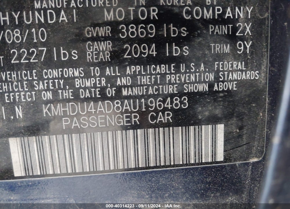 2010 HYUNDAI ELANTRA GLS VIN: KMHDU4AD8AU196483