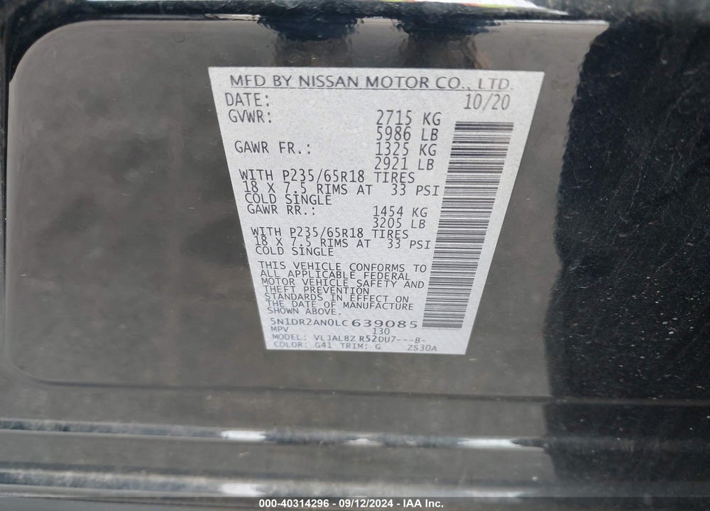 2020 NISSAN PATHFINDER S 2WD VIN: 5N1DR2AN0LC639085