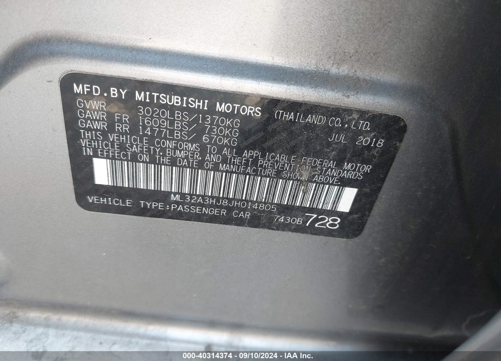 2018 MITSUBISHI MIRAGE ES VIN: ML32A3HJ8JH014805