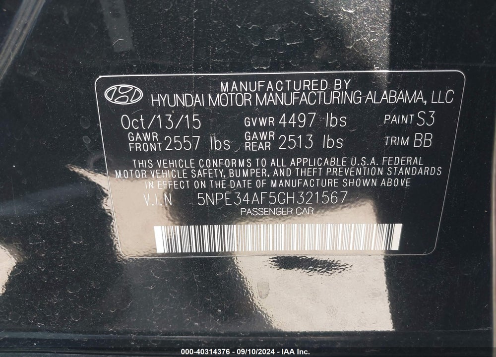 2016 HYUNDAI SONATA LIMITED VIN: 5NPE34AF5GH321567