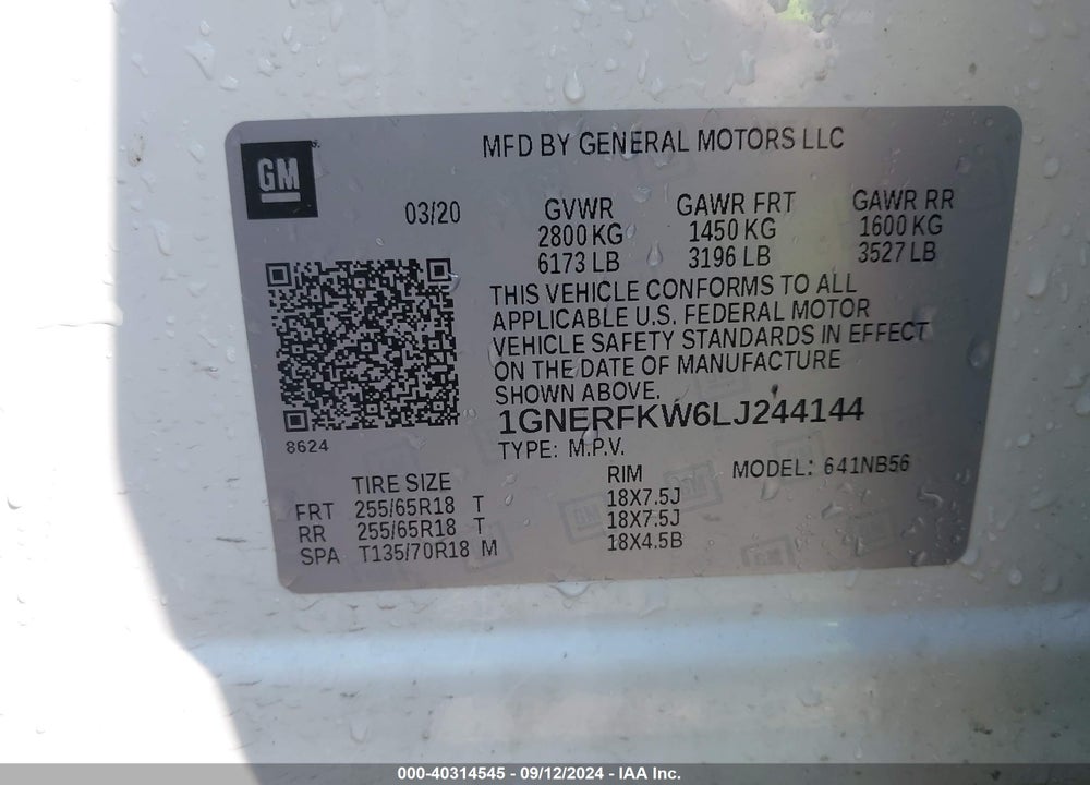 2020 CHEVROLET TRAVERSE FWD LS VIN: 1GNERFKW6LJ244144