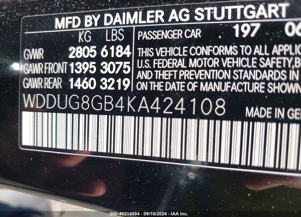 2019 MERCEDES-BENZ S 560 4MATIC VIN: WDDUG8GB4KA424108