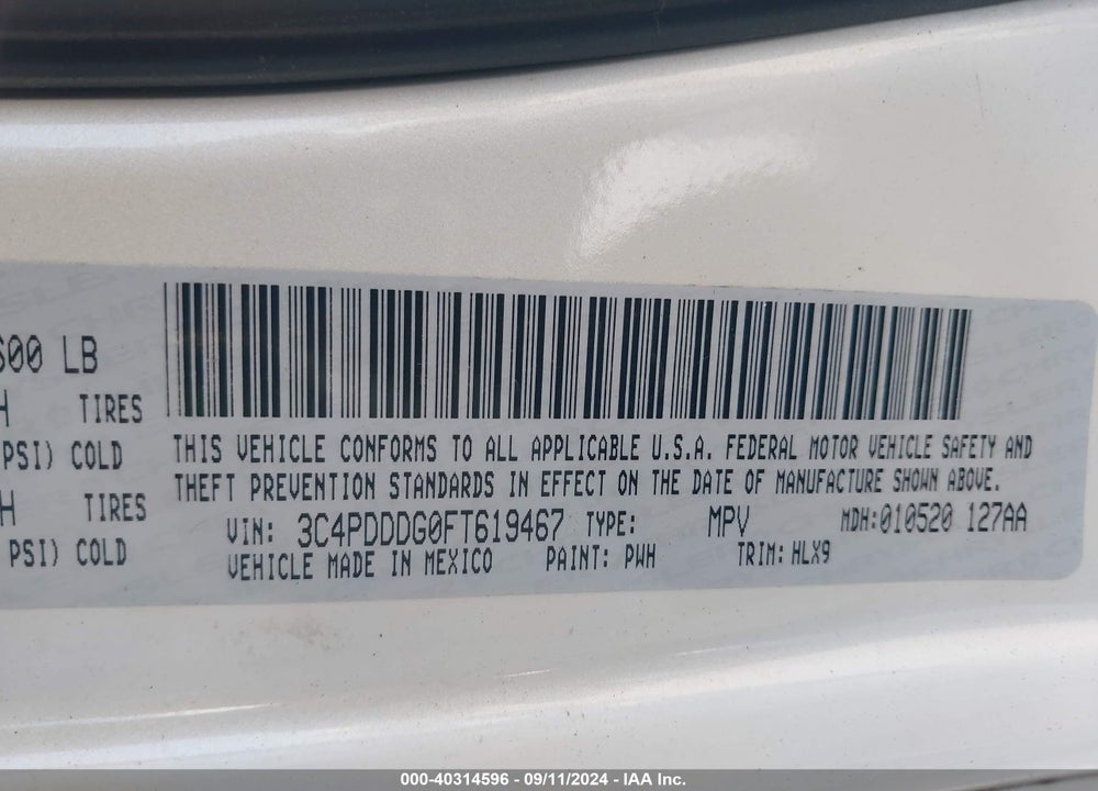 2015 DODGE JOURNEY LIMITED VIN: 3C4PDDDG0FT619467