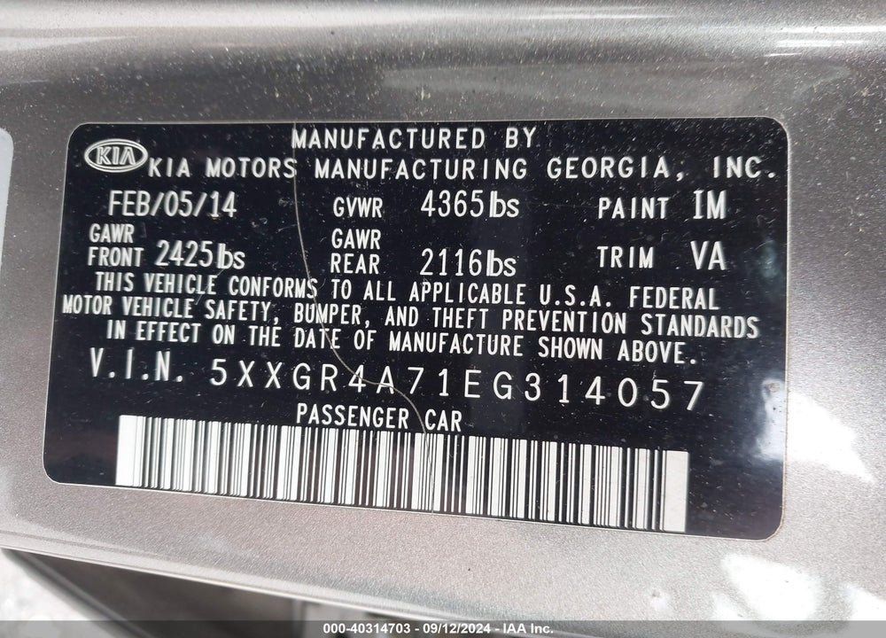 2014 KIA OPTIMA SX VIN: 5XXGR4A71EG314057