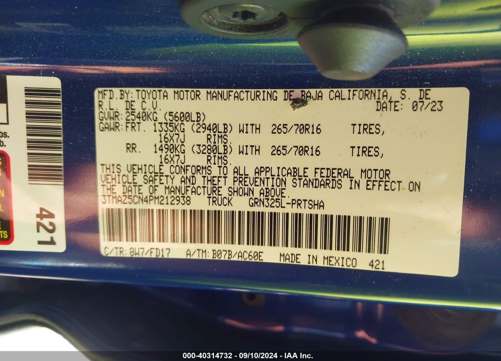 2023 TOYOTA TACOMA TRD OFF ROAD VIN: 3TMAZ5CN4PM212938