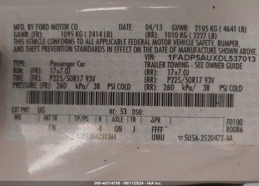 2013 FORD C-MAX HYBRID SE VIN: 1FADP5AUXDL537013