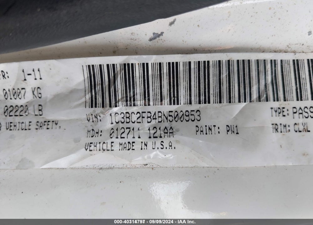 2011 CHRYSLER 200 LIMITED VIN: 1C3BC2FB4BN500953