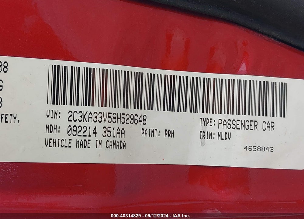 2009 CHRYSLER 300 LIMITED VIN: 2C3KA33V59H529648