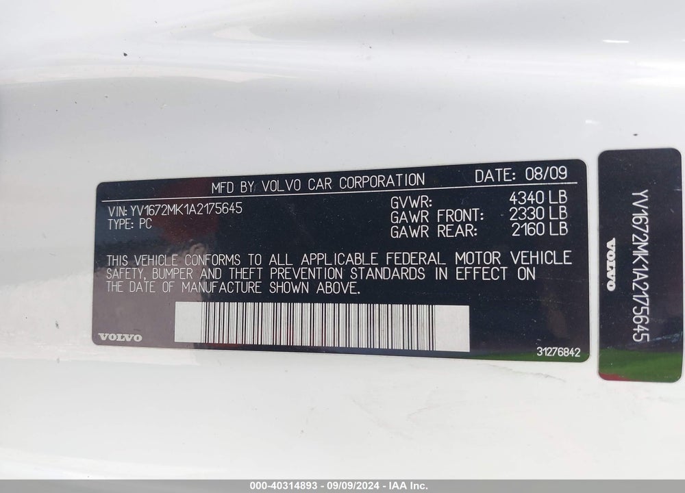 2010 VOLVO C30 T5/T5 R-DESIGN VIN: YV1672MK1A2175645