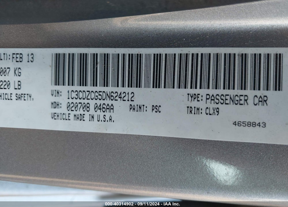 2013 DODGE AVENGER SXT VIN: 1C3CDZCG5DN624212