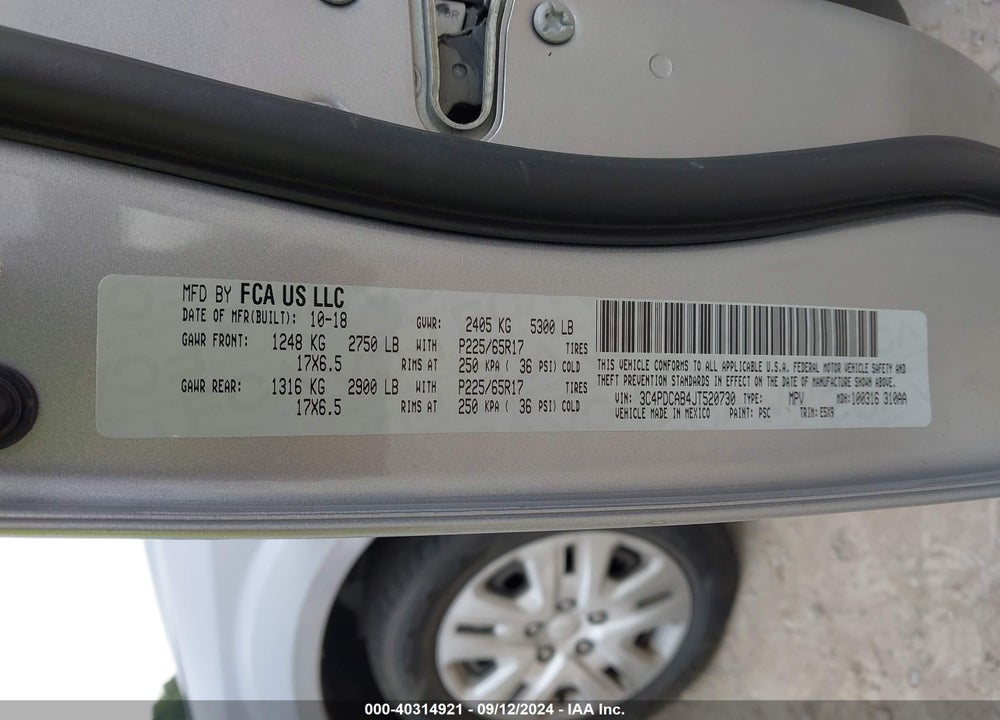 2018 DODGE JOURNEY SE VIN: 3C4PDCAB4JT520730