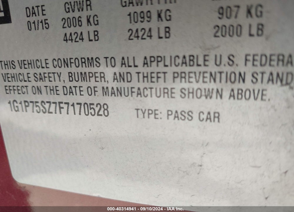 2015 CHEVROLET CRUZE DIESEL VIN: 1G1P75SZ7F7170528