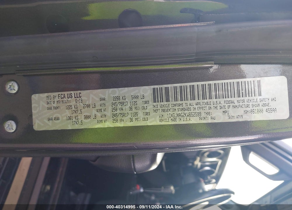 2019 JEEP WRANGLER SPORT S 4X4 VIN: 1C4GJXAG2KW652599