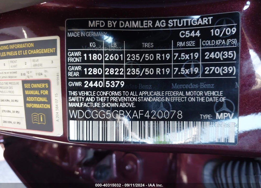 2010 MERCEDES-BENZ GLK 350 VIN: WDCGG5GBXAF420078