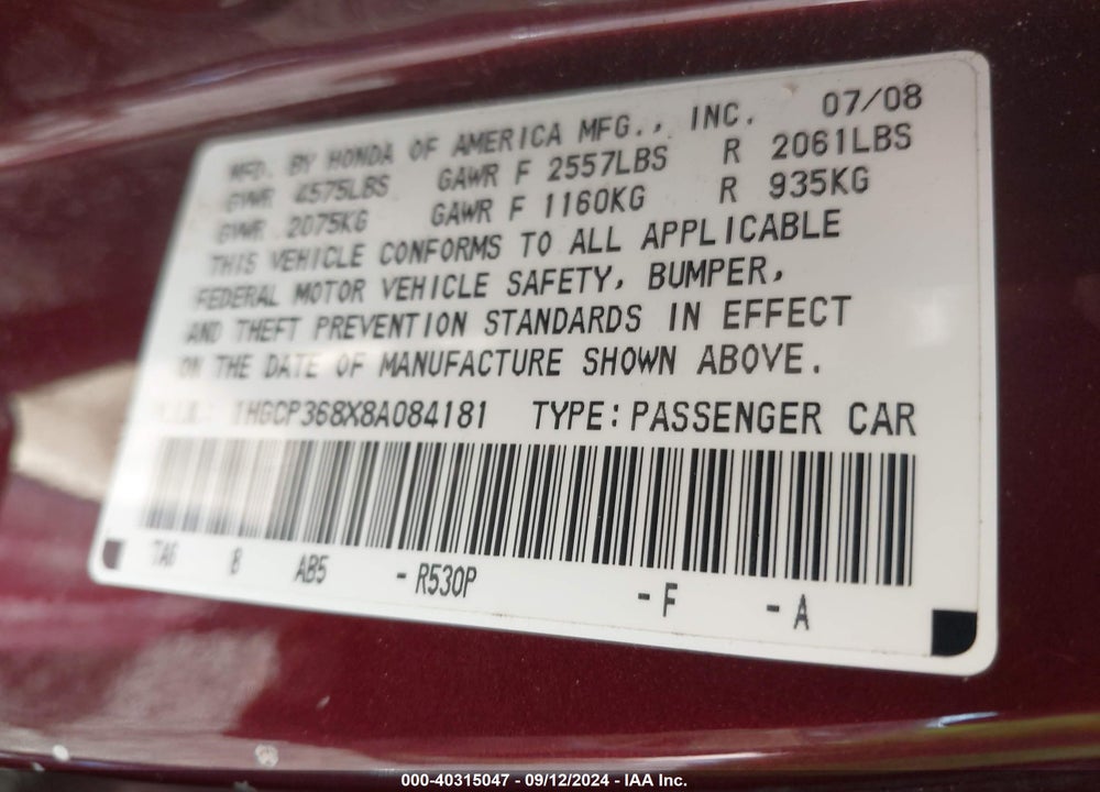 2008 HONDA ACCORD 3.5 EX-L VIN: 1HGCP368X8A084181