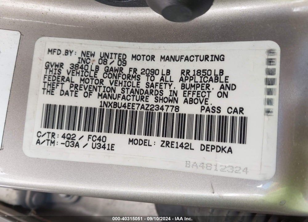 2010 TOYOTA COROLLA LE VIN: 1NXBU4EE7AZ234778