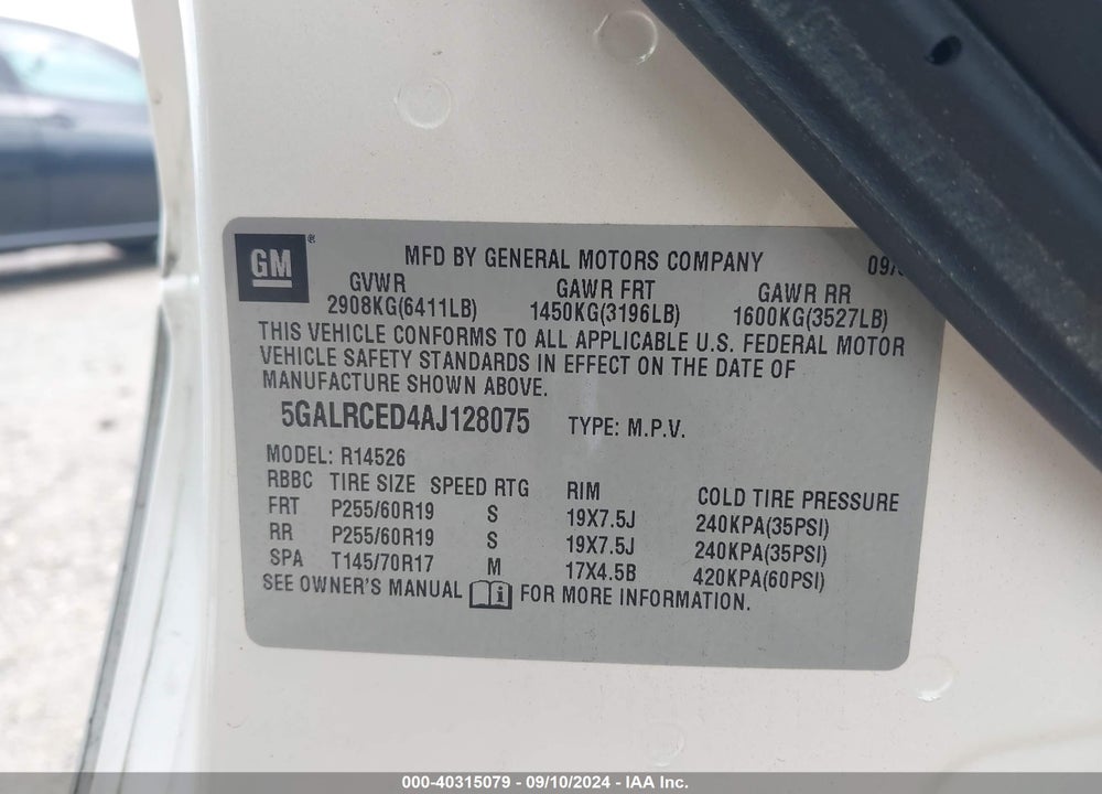 2010 BUICK ENCLAVE 2XL VIN: 5GALRCED4AJ128075