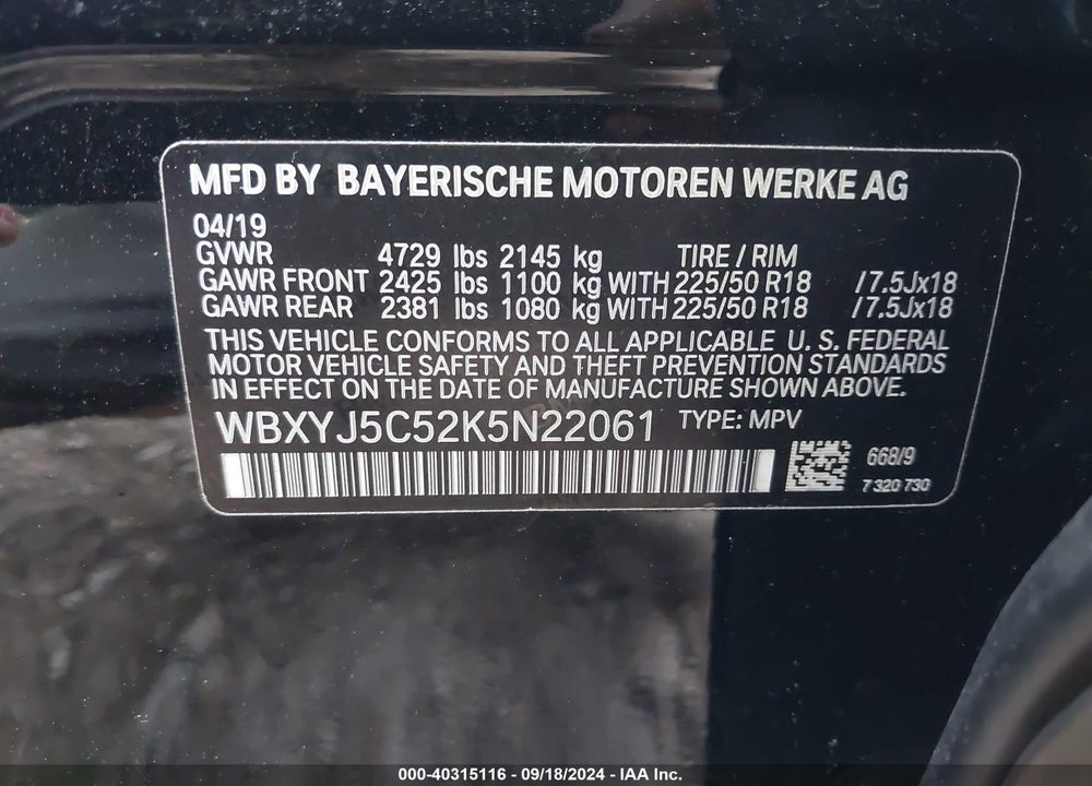 2019 BMW X2 XDRIVE28I VIN: WBXYJ5C52K5N22061