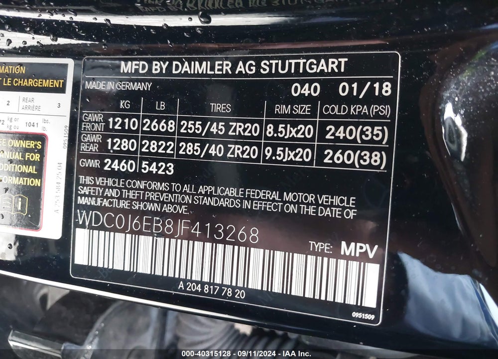 2018 MERCEDES-BENZ AMG GLC 43 COUPE 4MATIC VIN: WDC0J6EB8JF413268