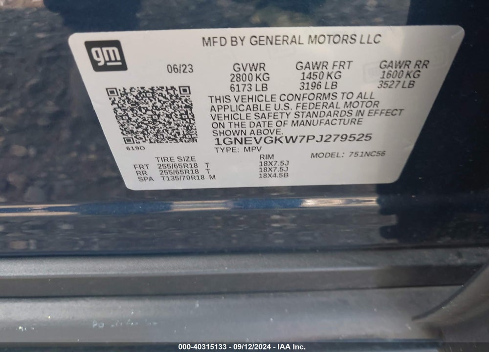 2023 CHEVROLET TRAVERSE AWD LT CLOTH VIN: 1GNEVGKW7PJ279525