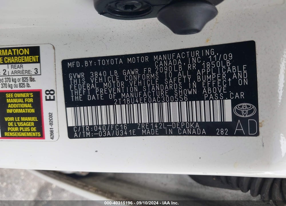 2010 TOYOTA COROLLA LE VIN: 2T1BU4EE0AC300556
