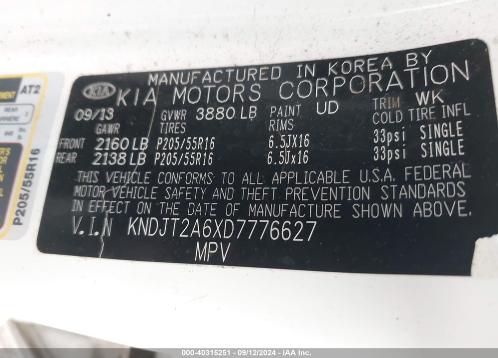 2013 KIA SOUL VIN: KNDJT2A6XD7776627