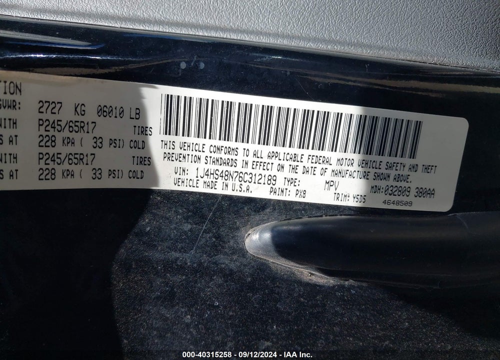 2006 JEEP GRAND CHEROKEE LAREDO VIN: 1J4HS48N76C312189