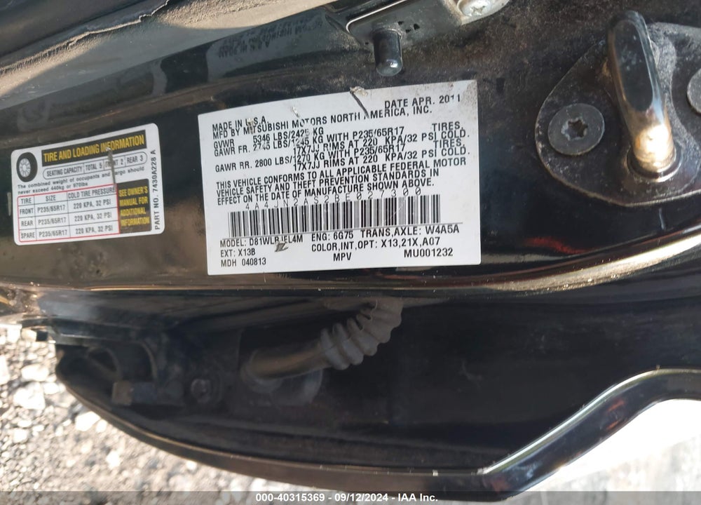 2011 MITSUBISHI ENDEAVOR VIN: 4A4JN2AS2BE027300