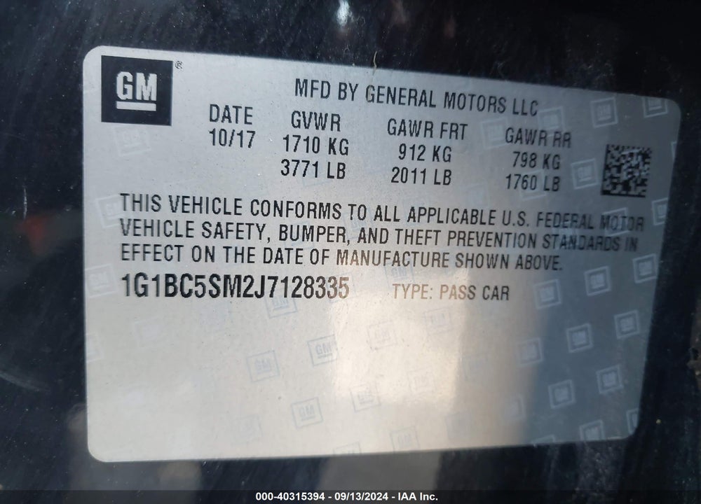 2018 CHEVROLET CRUZE LS AUTO VIN: 1G1BC5SM2J7128335