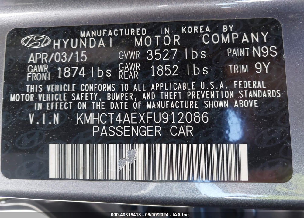 2015 HYUNDAI ACCENT GLS VIN: KMHCT4AEXFU912086